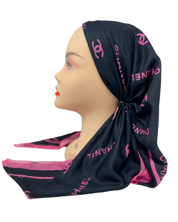 It's Younique OB-CC-BLK Pink Chanel Inspired Pre-Tied Open Back Bandanna with Velvet Grip Myselflingerie.com